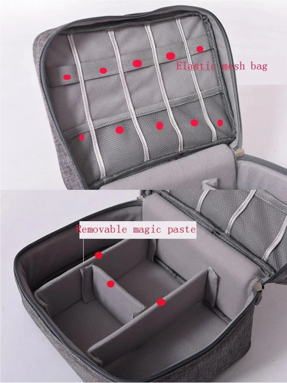 Black and Gray Tablet Accessory Organizer Case with Elastic Slots